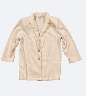 Vintage 80s Cole of California White Terry Cloth Blazer Jacket Gold Buttons M -